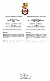 Lettres patentes enregistrant l'encadrement d'insigne pour les unités diverses avec antécédents maritimes des Forces armées canadiennes