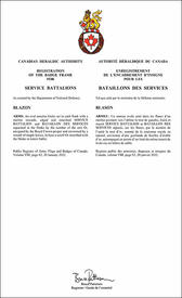 Lettres patentes enregistrant l'encadrement d'insigne pour les bataillons des services des Forces armées canadiennes