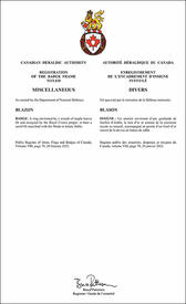 Lettres patentes enregistrant l’encadrement d’insigne des unités diverses des Forces armées canadiennes
