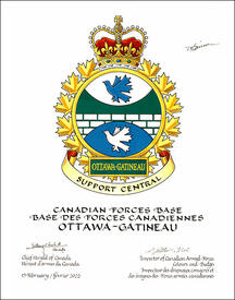 Letters patent approving the heraldic emblems of Canadian Forces Base Ottawa-Gatineau
