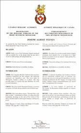 Lettres patentes enregistrant les emblèmes héraldiques de Joseph Albert Feeney