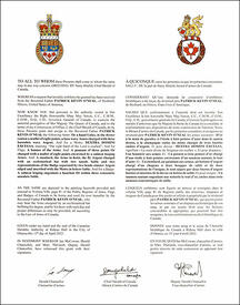 Letters patent granting heraldic emblems to Patrick Kevin O'Neal