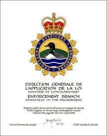 Letters patent granting heraldic emblems to the Department of the Environment of the Government of Canada
