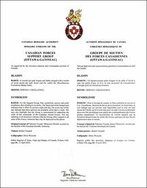 Lettres patentes approuvant les emblèmes héraldiques du Groupe de soutien des Forces canadiennes (Ottawa - Gatineau)