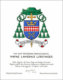 Letters patent granting heraldic emblems to Wayne Lawrence Lobsinger