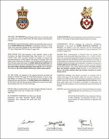 Letters patent granting heraldic emblems to James Douglas Gonyou