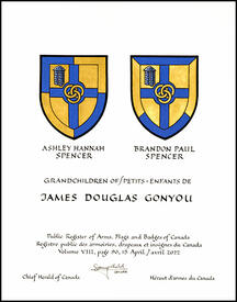 Lettres patentes concédant des emblèmes héraldiques à James Douglas Gonyou