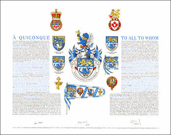 Letters patent granting heraldic emblems to Frédéric Bernier