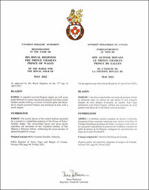 Lettres patentes enregistrant les emblèmes héraldiques de la tournée royale de Son Altesse Royale le Prince de Galles