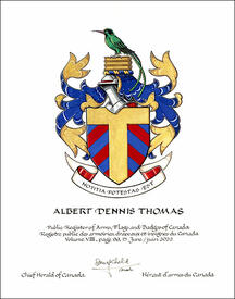 Lettres patentes concédant des emblèmes héraldiques à Albert Dennis Thomas