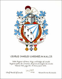 Letters patent granting heraldic emblems to George Charles Garrard