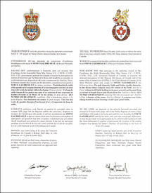 Letters patent granting heraldic emblems to Steve Gaudreault