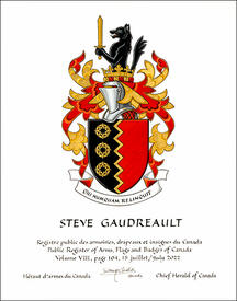Lettres patentes concédant des emblèmes héraldiques à Steve Gaudreault
