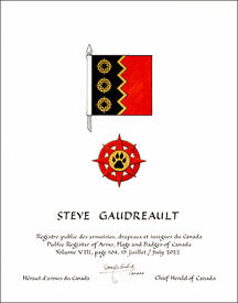 Letters patent granting heraldic emblems to Steve Gaudreault