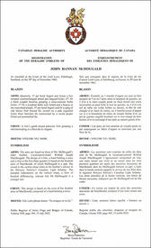 Lettres patentes enregistrant les emblèmes héraldiques de John Hannan McDougald