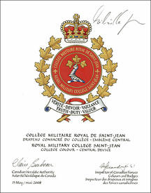 Letters patent confirming the Badge of the Royal Military College Saint-Jean