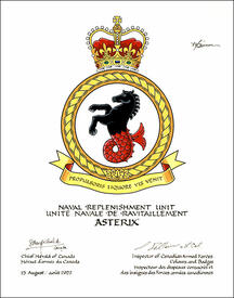 Letters patent approving the Badge of the Naval Replenishment Unit Asterix