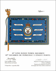 Lettres patentes approuvant les emblèmes héraldiques du 407e Escadron de patrouille à longue portée
