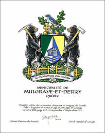 Lettres patentes concédant des emblèmes héraldiques à la Municipalité de Mulgrave-et-Derry Lettres patentes concédant des emblèmes héraldiques à la Municipalité de Mulgrave-et-Derry