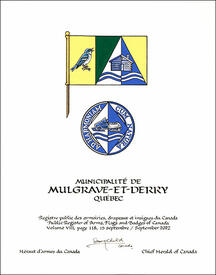 Lettres patentes concédant des emblèmes héraldiques à la Municipalité de Mulgrave-et-Derry Lettres patentes concédant des emblèmes héraldiques à la Municipalité de Mulgrave-et-Derry