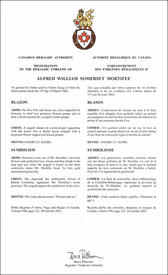 Lettres patentes enregistrant les emblèmes héraldiques d'Alfred William Somerset Mortifee