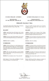 Lettres patentes enregistrant les emblèmes héraldiques de Phillips MacKay Till