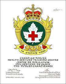 Lettres patentes approuvant les emblèmes héraldiques du Centre d’instruction des services de santé des Forces canadiennes
