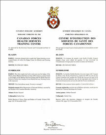 Lettres patentes approuvant les emblèmes héraldiques du Centre d’instruction des services de santé des Forces canadiennes