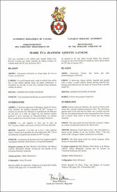 Lettres patentes enregistrant les emblèmes héraldiques de Marie Éva Jeannine Ginette Lavigne Lettres patentes enregistrant les emblèmes héraldiques de Marie Éva Jeannine Ginette Lavigne