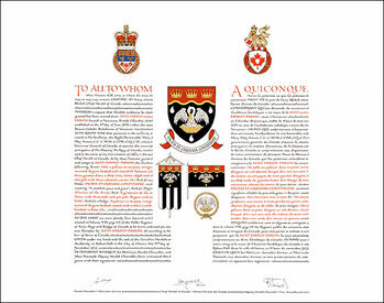 Letters patent granting heraldic emblems to the Holy Family Parish