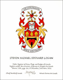 Letters patent granting heraldic emblems to Steven Michael Edouard Logan