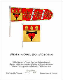 Letters patent granting heraldic emblems to Steven Michael Edouard Logan
