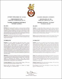 Letters patent registering the heraldic emblems of the Huron-Wendat Nation Letters patent registering the heraldic emblems of the Huron-Wendat Nation