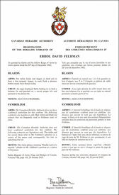 Lettres patentes enregistrant les emblèmes héraldiques d'Errol David Feldman Lettres patentes enregistrant les emblèmes héraldiques d'Errol David Feldman