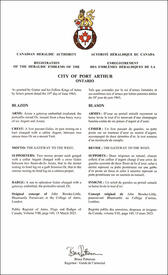 Lettres patentes enregistrant les emblèmes héraldiques de la City of Port Arthur