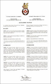 Lettres patentes enregistrant les emblèmes héraldiques d'Alexander Macrae