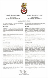 Letters patent registering the heraldic emblems of Alexander Macrae