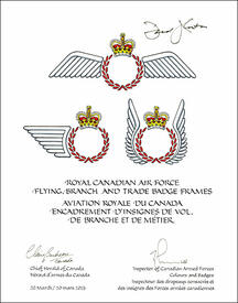 Lettres patentes enregistrant l'encadrement d'insigne pour les unités de métier de l’Aviation royale du Canada