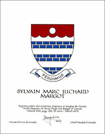 Letters patent granting heraldic emblems to Sylvain Marc Richard Margot