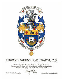 Lettres patentes concédant des emblèmes héraldiques à Edward Melbourne Smith