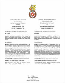 Lettres patentes enregistrant l'emblème canadien du couronnement du roi Charles III