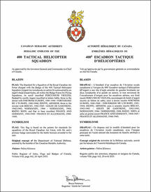 Lettres patentes approuvant les emblèmes héraldiques du 400e Escadron tactique d'hélicoptères
