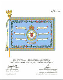 Lettres patentes approuvant les emblèmes héraldiques du 400e Escadron tactique d'hélicoptères