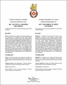 Lettres patentes  approuvant les emblèmes héraldiques du 401e Escadron d’appui tactique