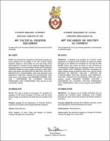 Letters patent approving the heraldic emblems of the 409 Tactical Fighter Squadron