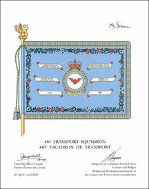 Lettres patentes approuvant les emblèmes héraldiques du 440e Escadron de transport