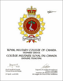 Letters patent approving the Badge of the Royal Military College of Canada