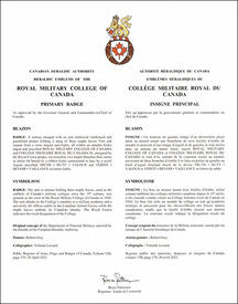 Letters patent approving the Badge of the Royal Military College of Canada