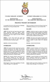 Lettres patentes enregistrant les emblèmes héraldiques de Francis Wilson Hutcheson