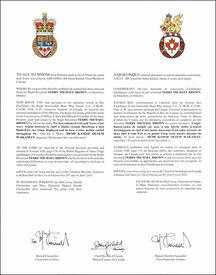 Letters patent granting heraldic emblems to Terry Michael Brown Letters patent granting heraldic emblems to Terry Michael Brown